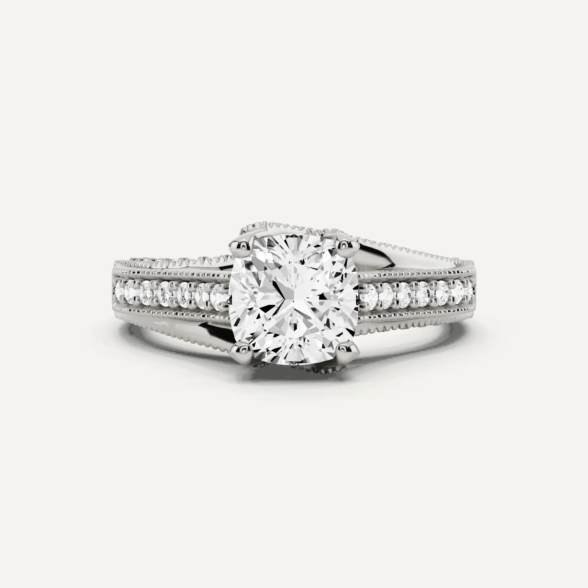 1 1/3 ctw Cushion Diamond Luxe Side Stone Engagement Ring