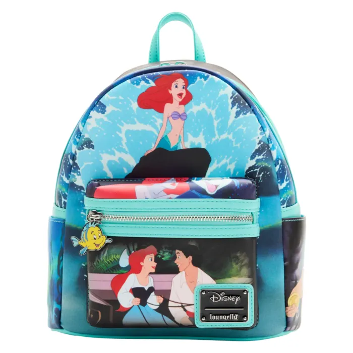 10" Disney : The Little Mermaid - Scenes Faux Leather Mini Backpack Bag Loungefly