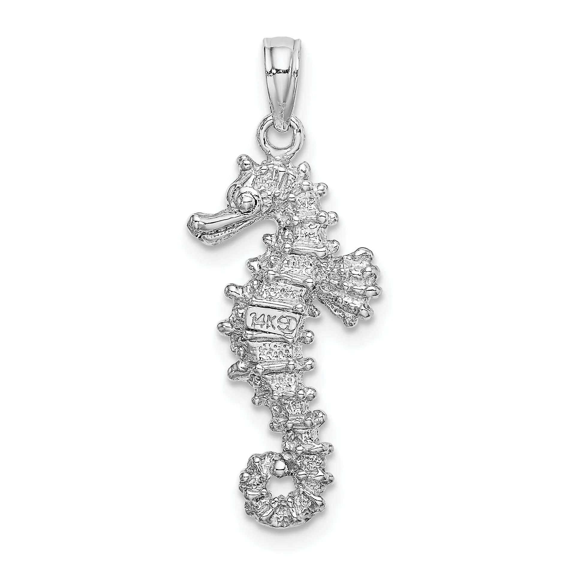 14k White Gold Solid 3-Dimensional Texture Polished Finish Seahorse Charm Pendant