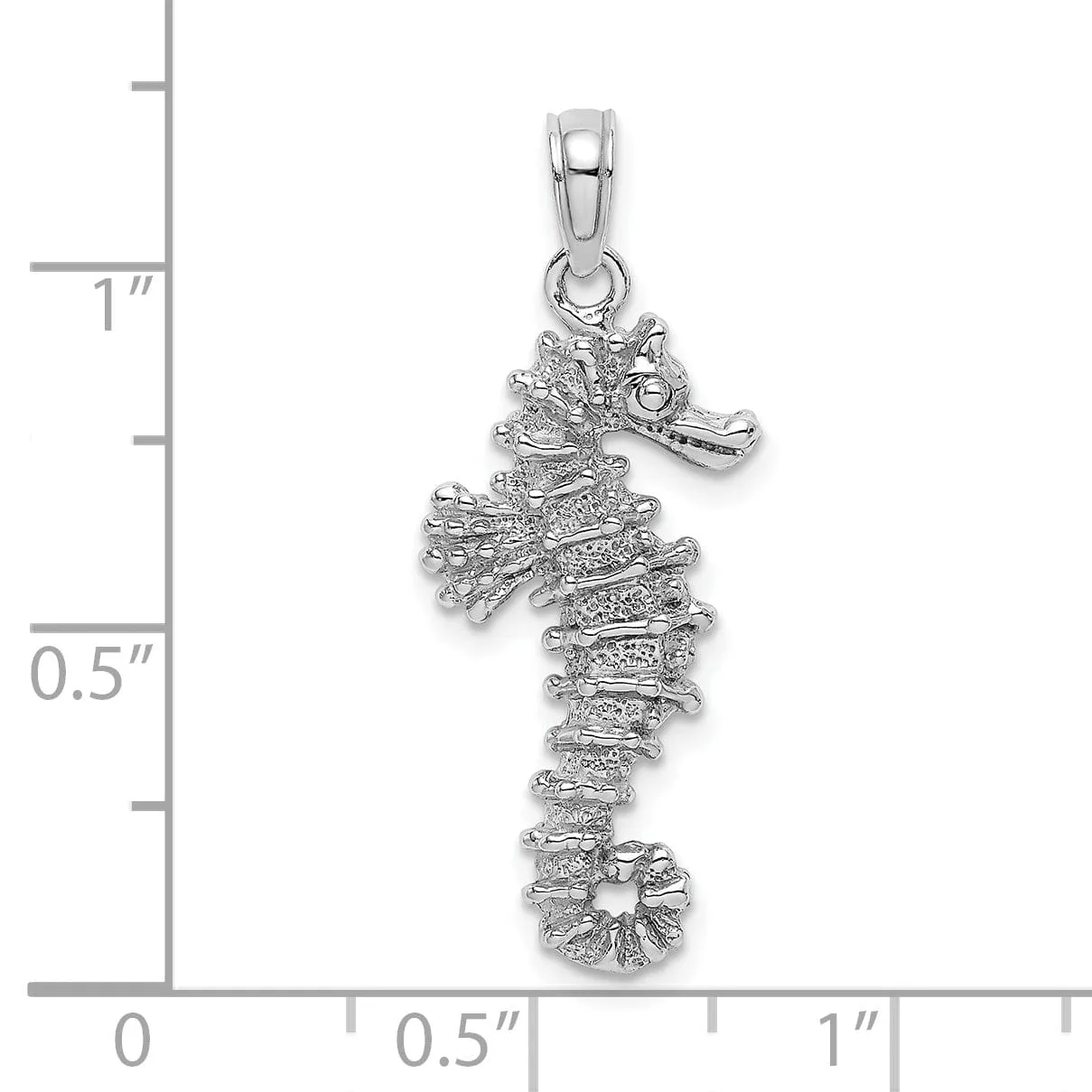 14k White Gold Solid 3-Dimensional Texture Polished Finish Seahorse Charm Pendant