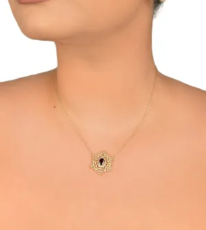 14K Yellow Gold Red Stoned Snowflake Necklace