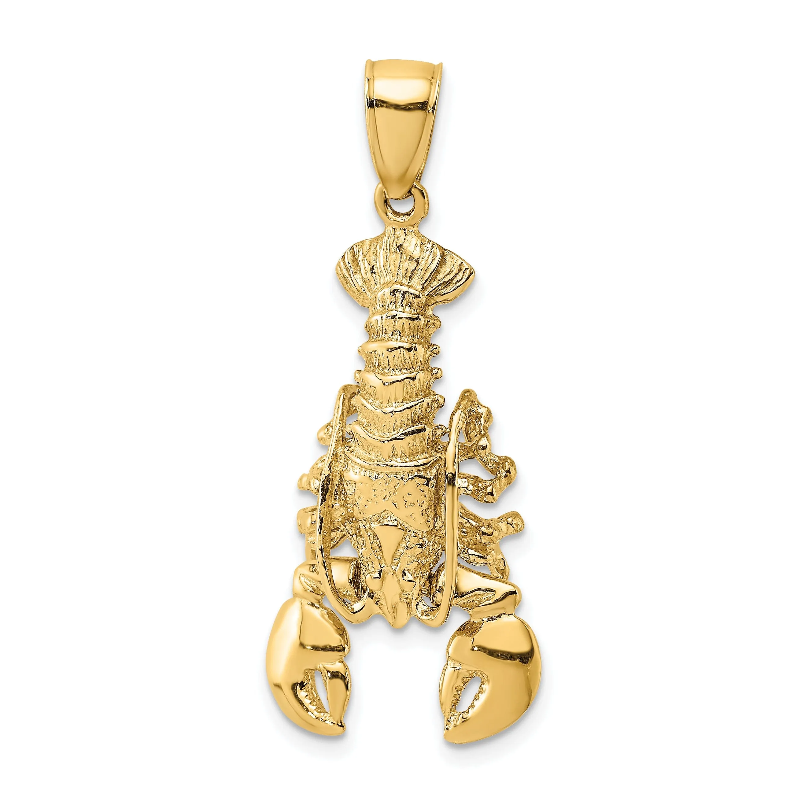 14K Yellow Gold Solid Polished Texture Finish Moveable Lobster Charm Pendant