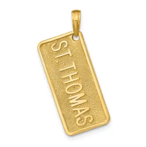 14k Yellow Gold Solid Texture Finish Raised Lettering ST. THOMAS License Plate Charm  Pendant