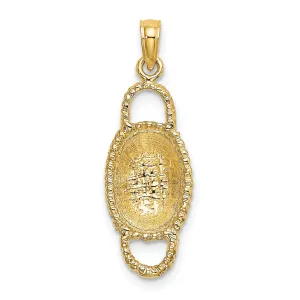 14K Yellow Gold Texture Finish 3-Dimensional 2 Handles Oval Basket Charm Pendant