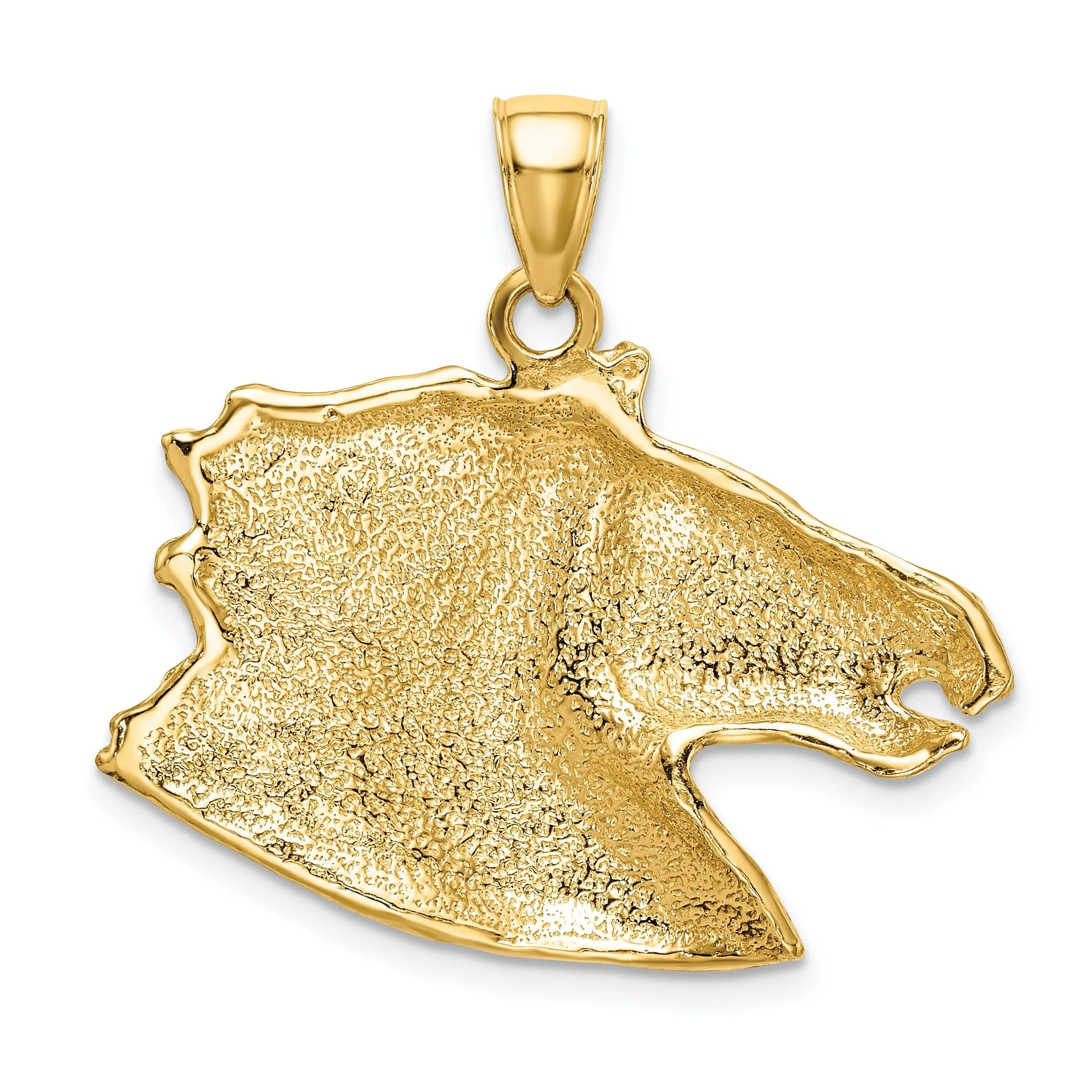 14K Yellow Gold Texture Polished Finish Horse Head Charm Pendant