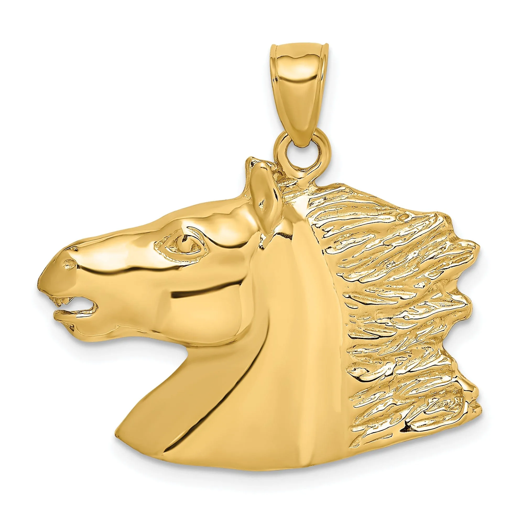 14K Yellow Gold Texture Polished Finish Horse Head Charm Pendant