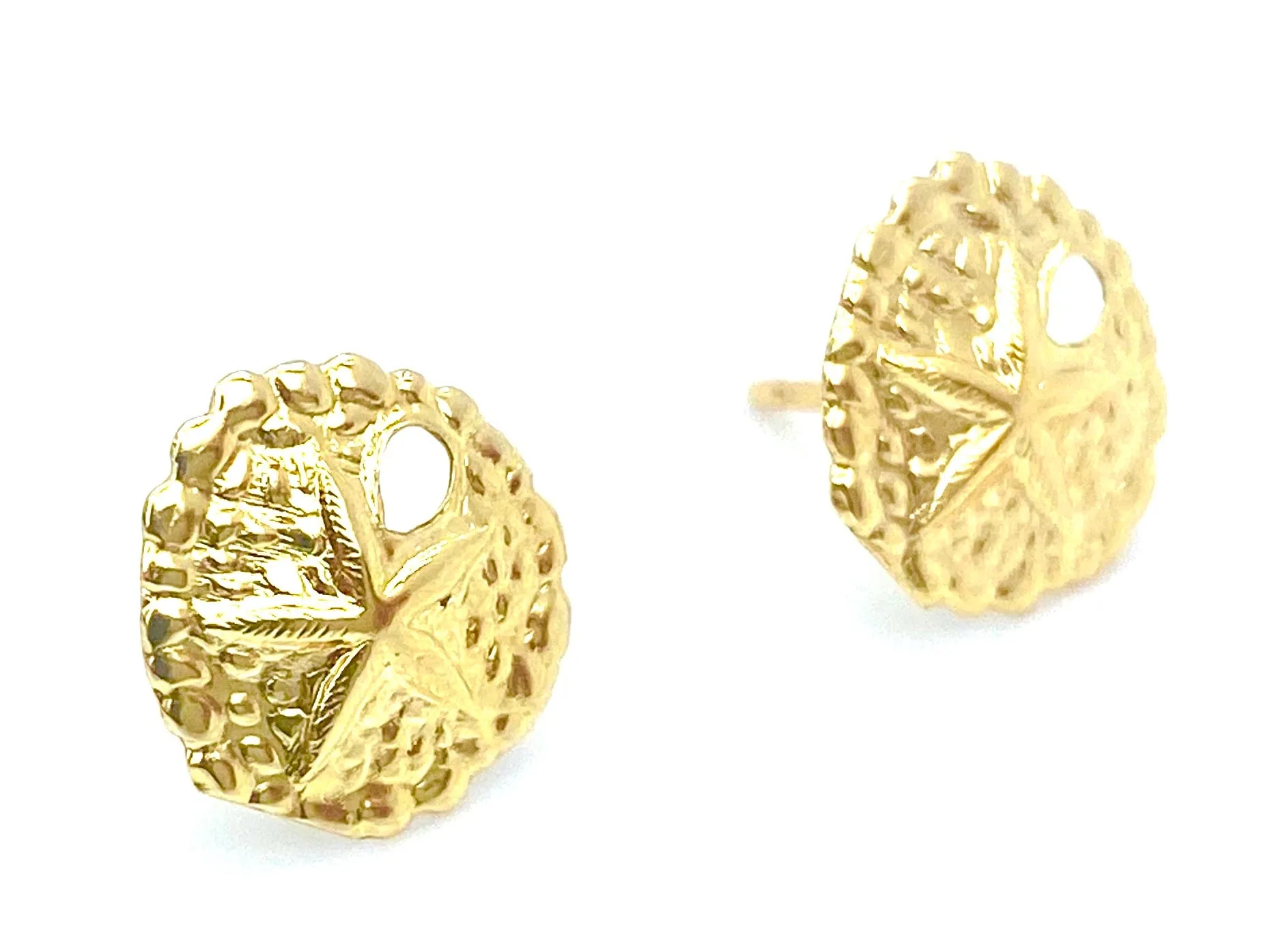 14KGF Sand Dollar Studs , Sku#891-4