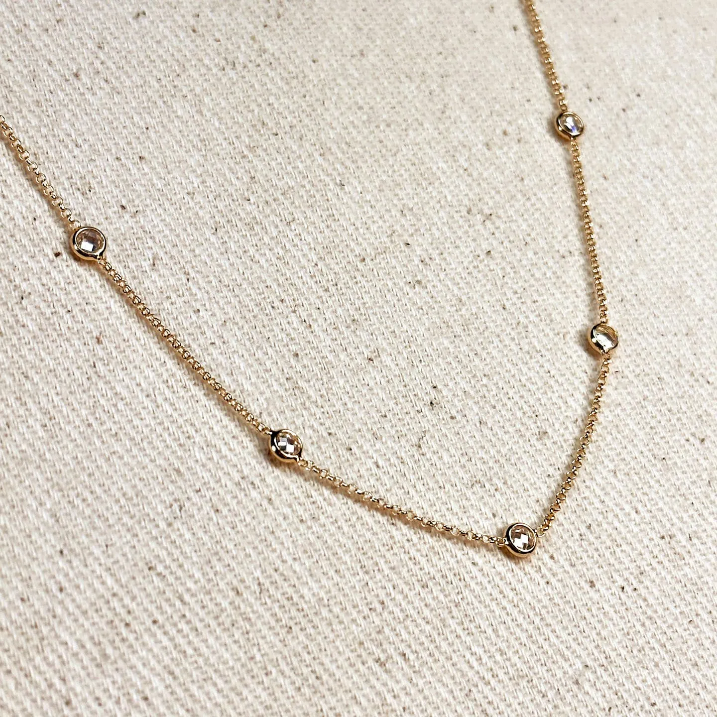 18k Gold Filled Bezel Cz Necklace