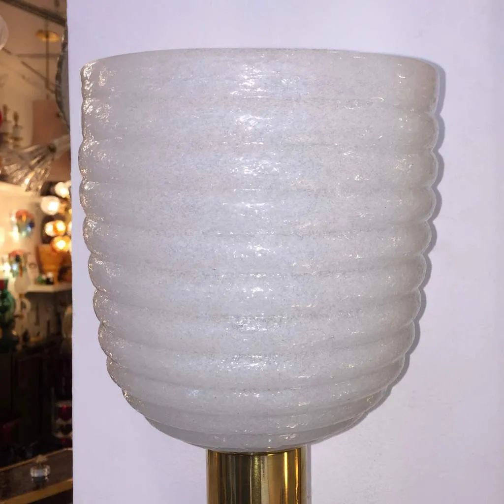 1960s Italian Pair of Art Deco Design Gold and White Murano Glass Sconces