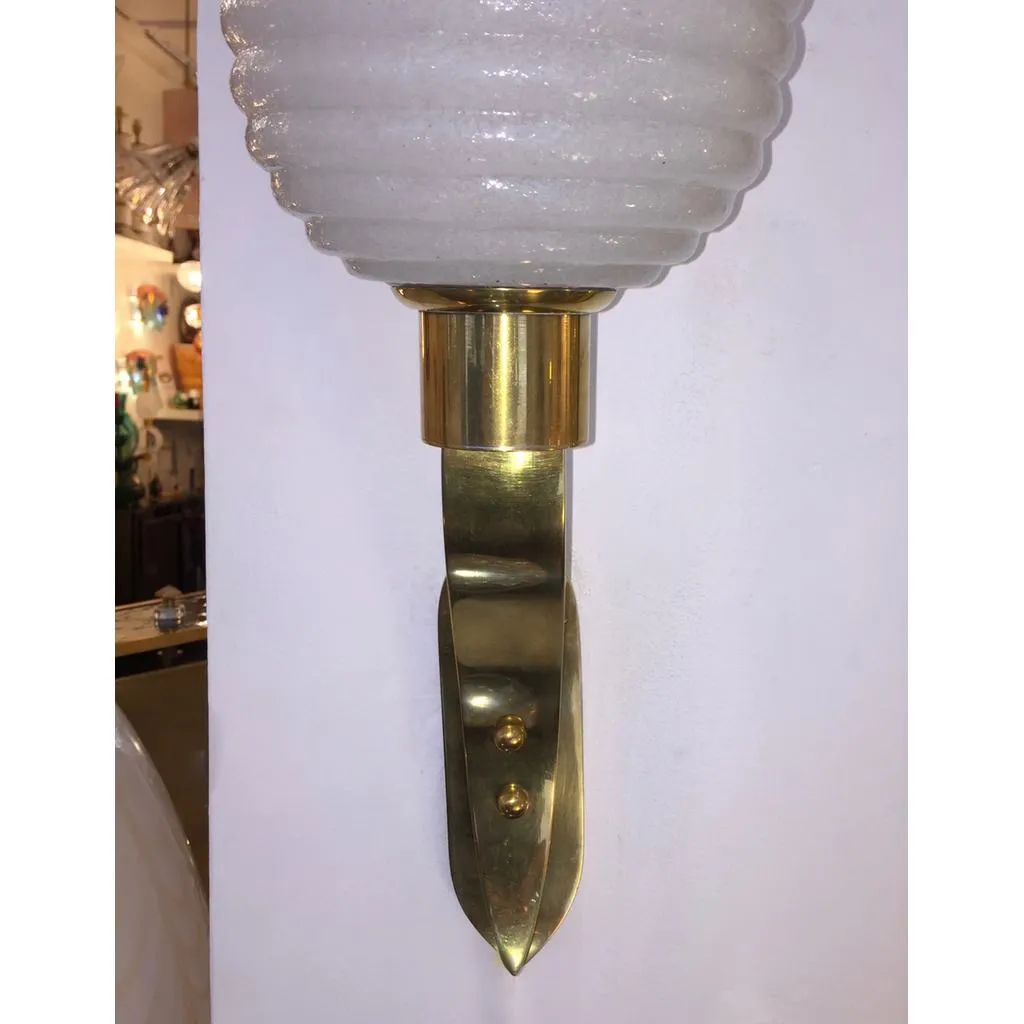 1960s Italian Pair of Art Deco Design Gold and White Murano Glass Sconces