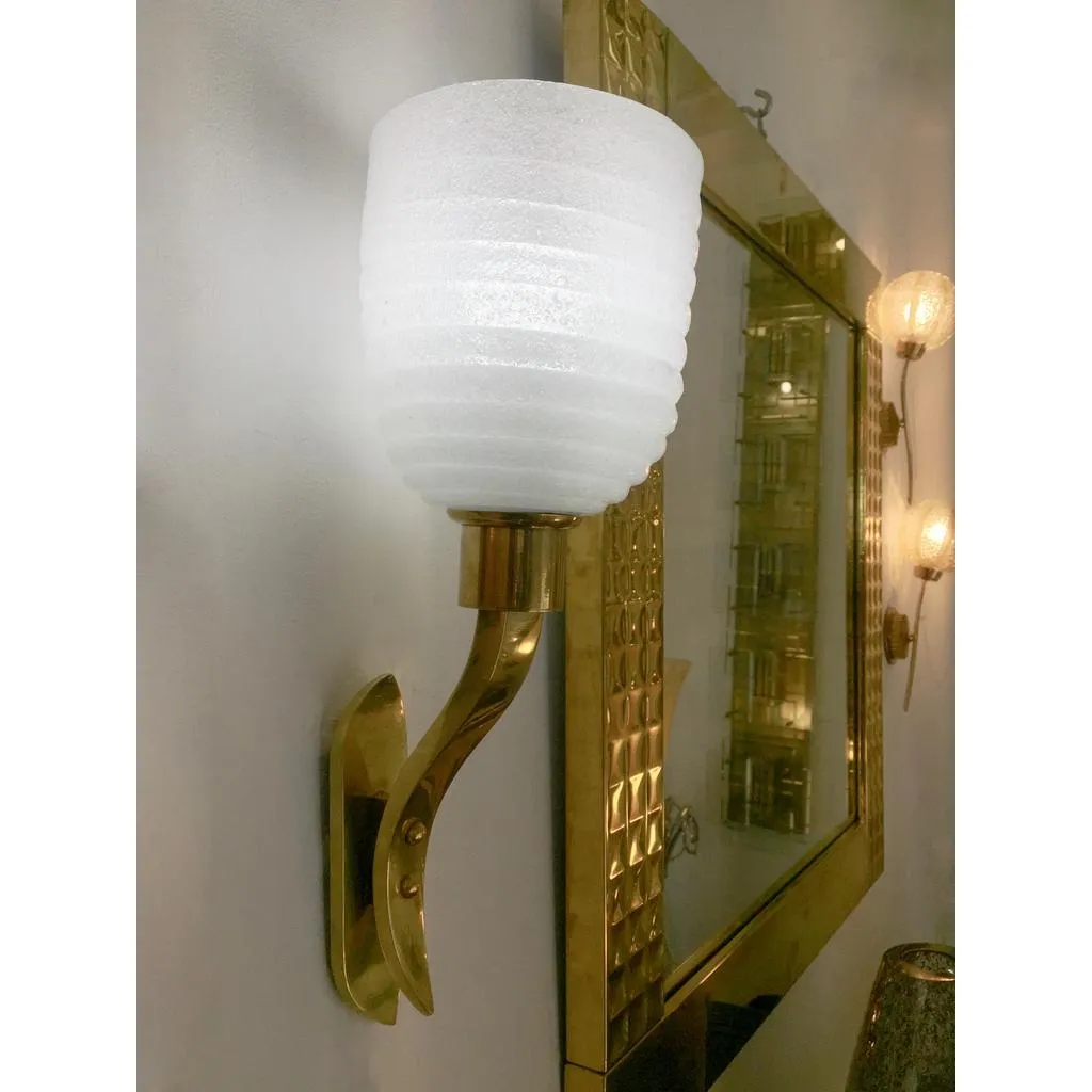 1960s Italian Pair of Art Deco Design Gold and White Murano Glass Sconces