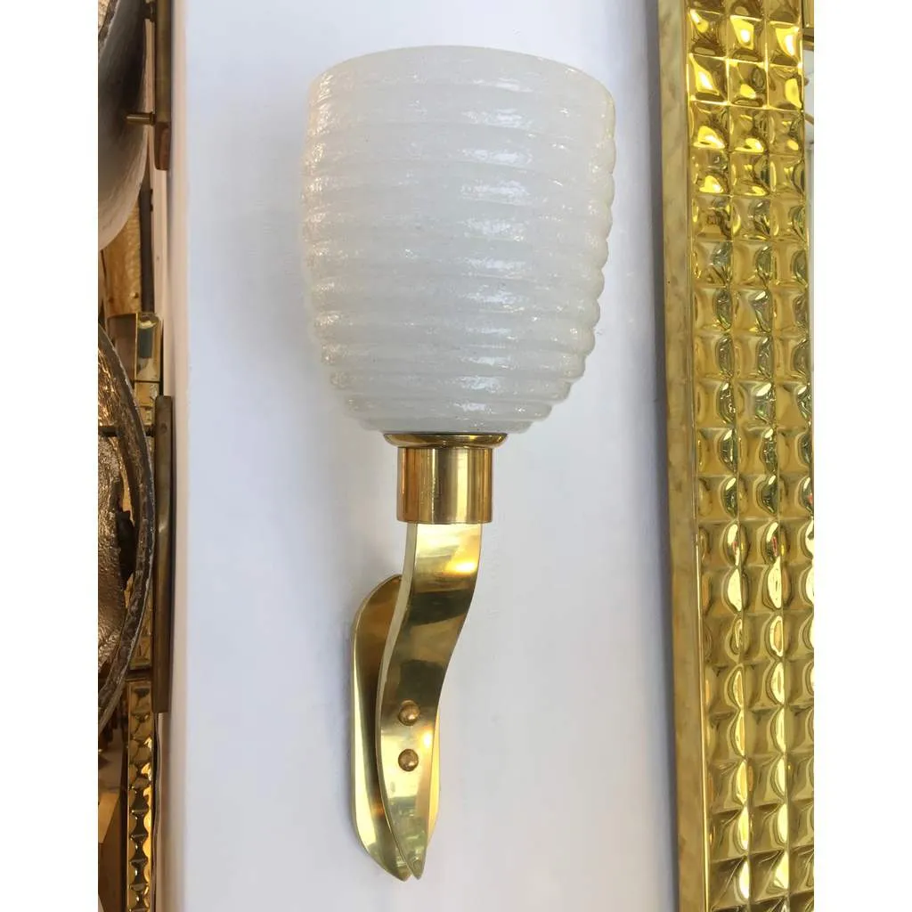 1960s Italian Pair of Art Deco Design Gold and White Murano Glass Sconces