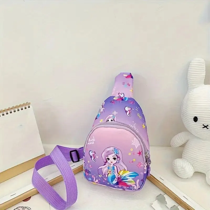 1pc Children's Crossbody Bag, Cartoon Mermaid Fanny Fashion Nylon Bag, Cute Little Waist Bag