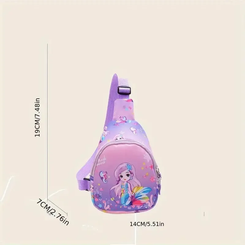 1pc Children's Crossbody Bag, Cartoon Mermaid Fanny Fashion Nylon Bag, Cute Little Waist Bag