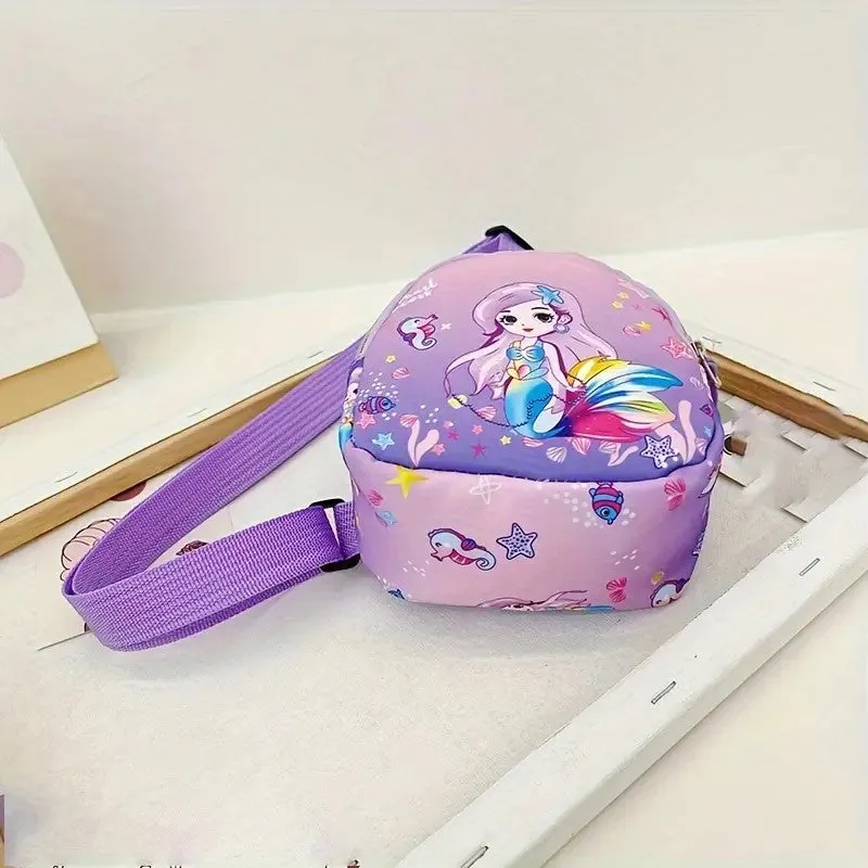 1pc Children's Crossbody Bag, Cartoon Mermaid Fanny Fashion Nylon Bag, Cute Little Waist Bag