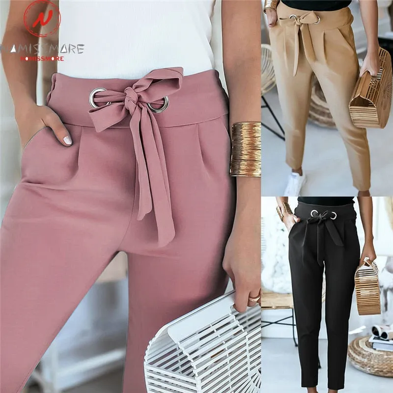 2021 England Style Women Pencil Pants High Waist Slim Hips Sizes S - XL