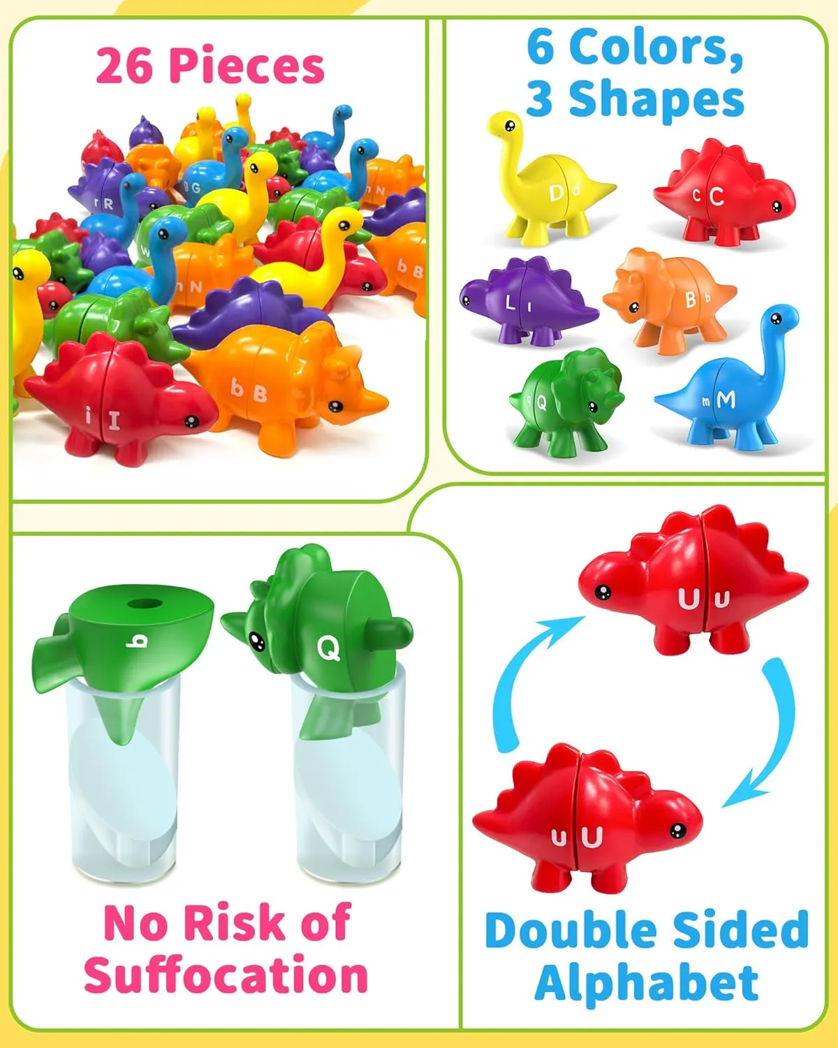 26PCS Dinosaur Alphabet Learning Toys for Toddlers 2-4, Montessori Educational Toys Gifts for 2 3 4 Year Old Boy Girl, Preschool Learning Activities Toys for Kids 3-5