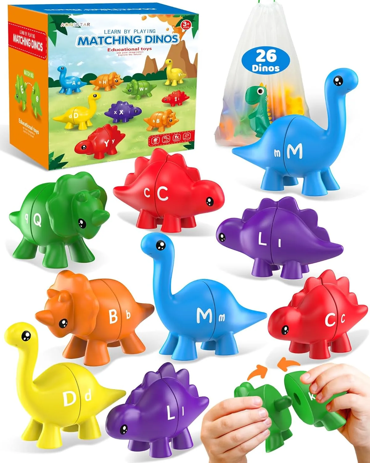 26PCS Dinosaur Alphabet Learning Toys for Toddlers 2-4, Montessori Educational Toys Gifts for 2 3 4 Year Old Boy Girl, Preschool Learning Activities Toys for Kids 3-5