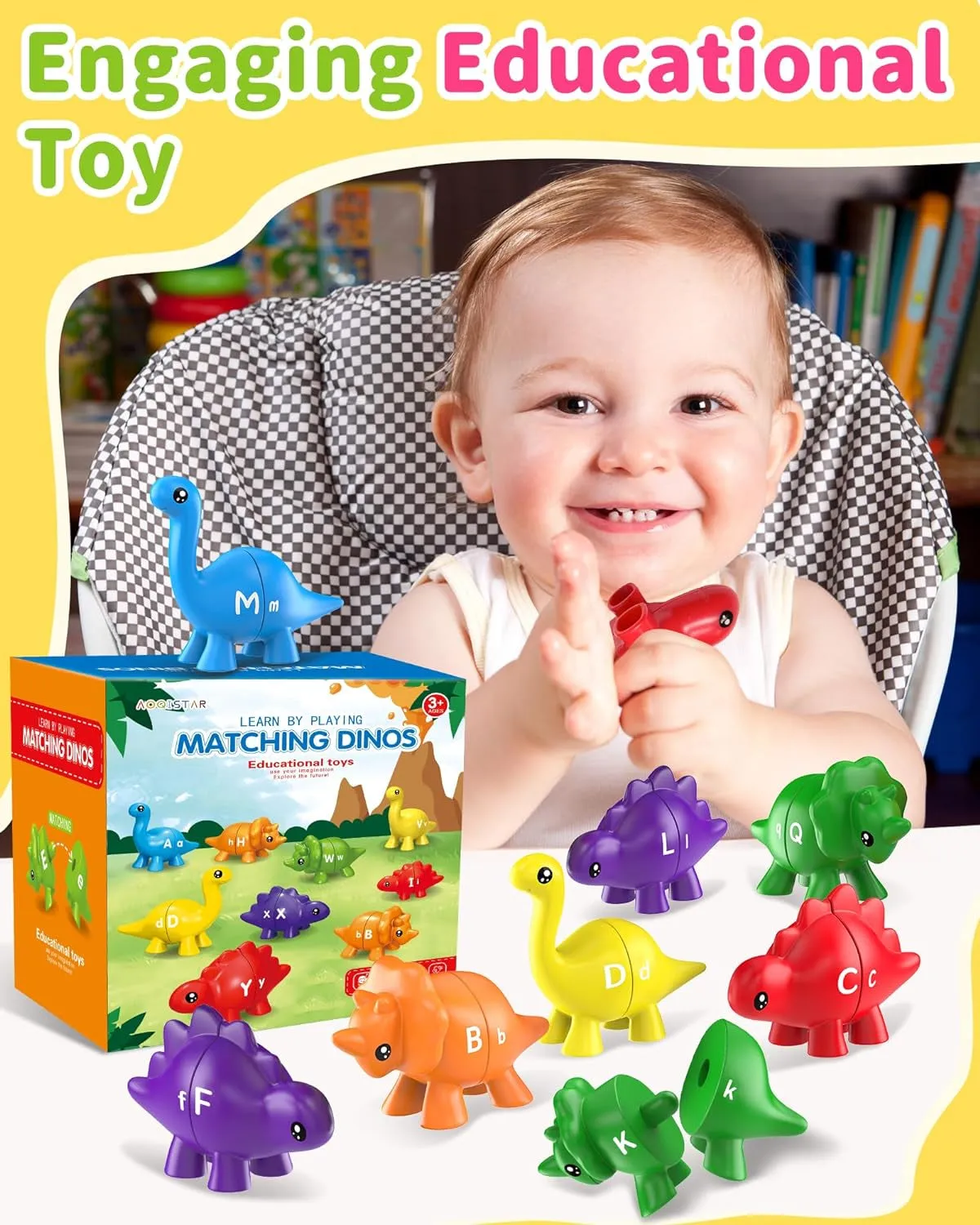 26PCS Dinosaur Alphabet Learning Toys for Toddlers 2-4, Montessori Educational Toys Gifts for 2 3 4 Year Old Boy Girl, Preschool Learning Activities Toys for Kids 3-5