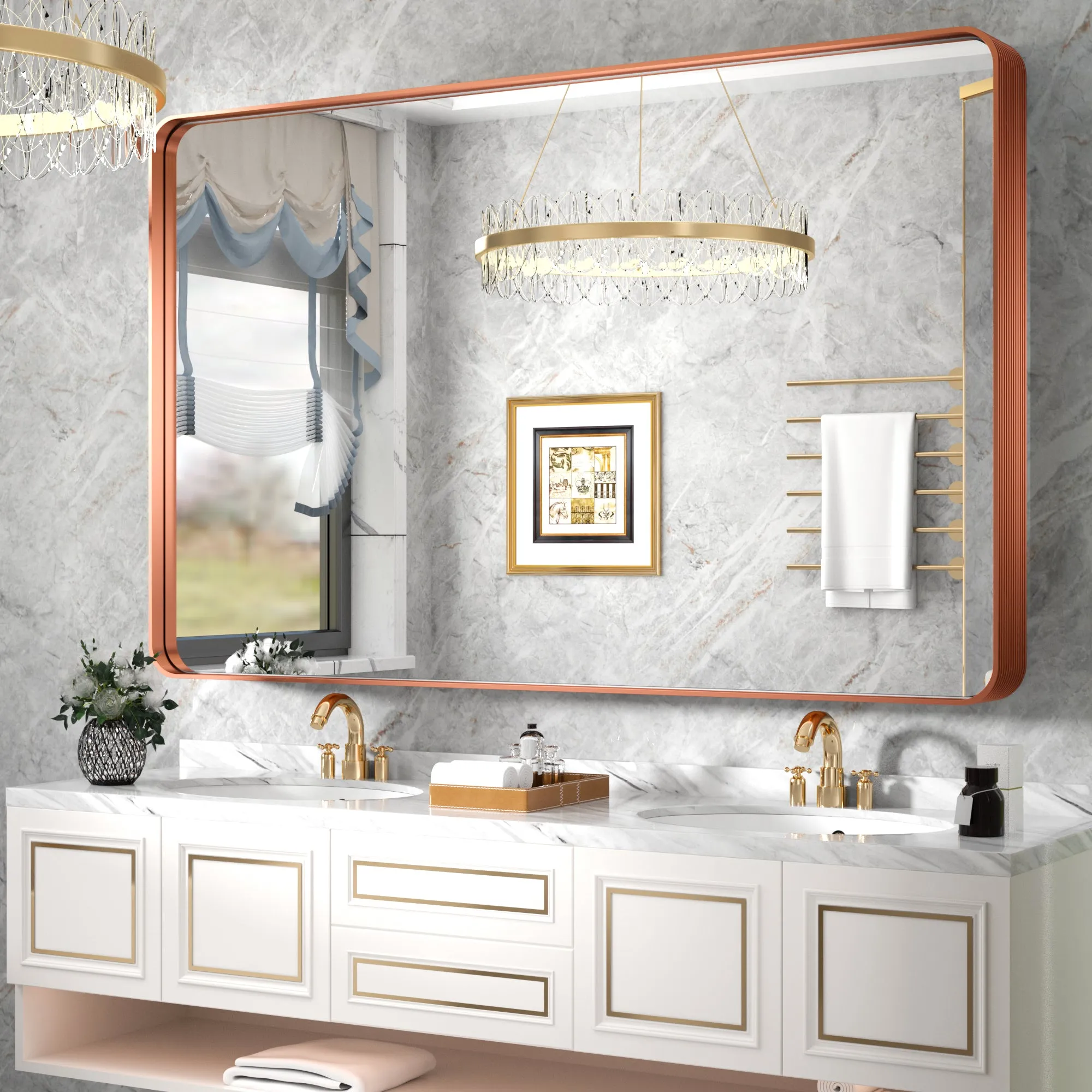 60" x 36" PILOCOS Large Modern Extravagant Vanity Mirror for Bathroom, Bedroom, Home Decor