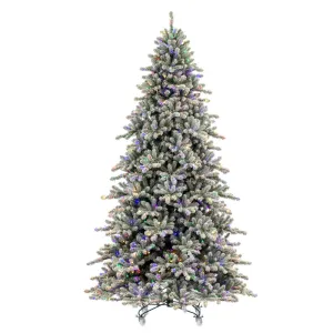 6.5' x 53" Flocked Bavarian Pine Artificial Pre-Lit Xmas Tree Colored Lights.