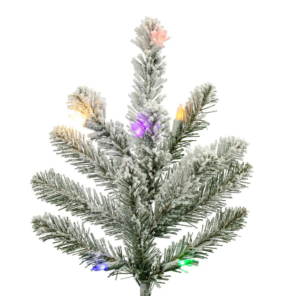 6.5' x 53" Flocked Bavarian Pine Artificial Pre-Lit Xmas Tree Colored Lights.