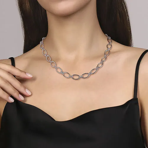 925 Sterling Silver Oval Link Chain Necklace with Bujukan Connectors