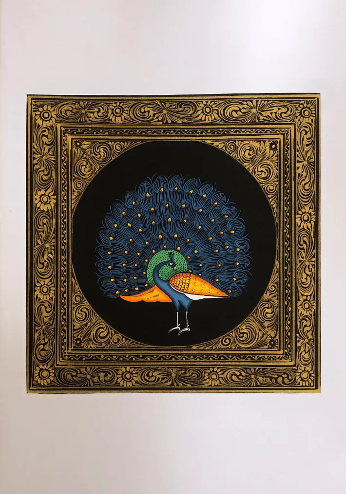 A Stunning Peacock in Miniature Painting by Mohan Prajapati