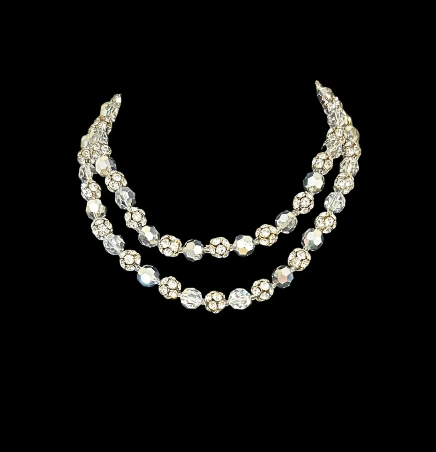 Absolutely Stunning Silvery Faceted Beads Double Strand Necklace