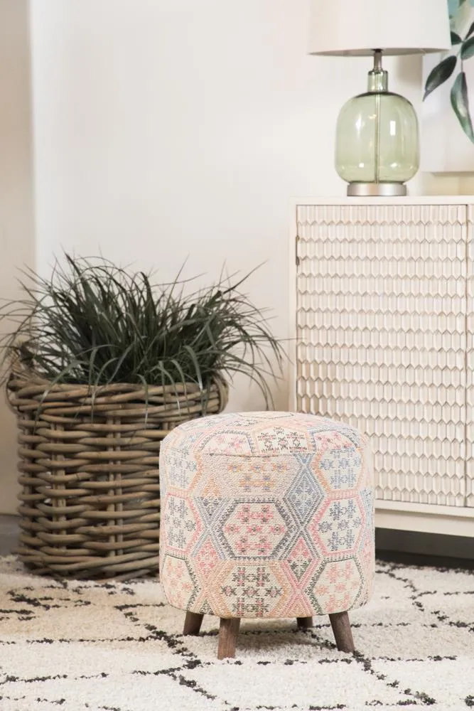 Accent : Accent Stools - Multi-color - Ikat Pattern Round Accent Stool Multi-color