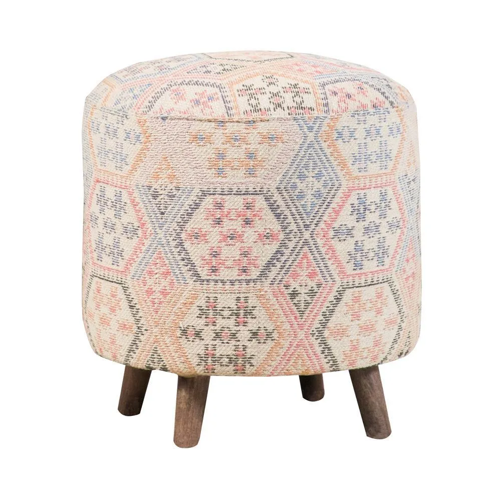 Accent : Accent Stools - Multi-color - Ikat Pattern Round Accent Stool Multi-color