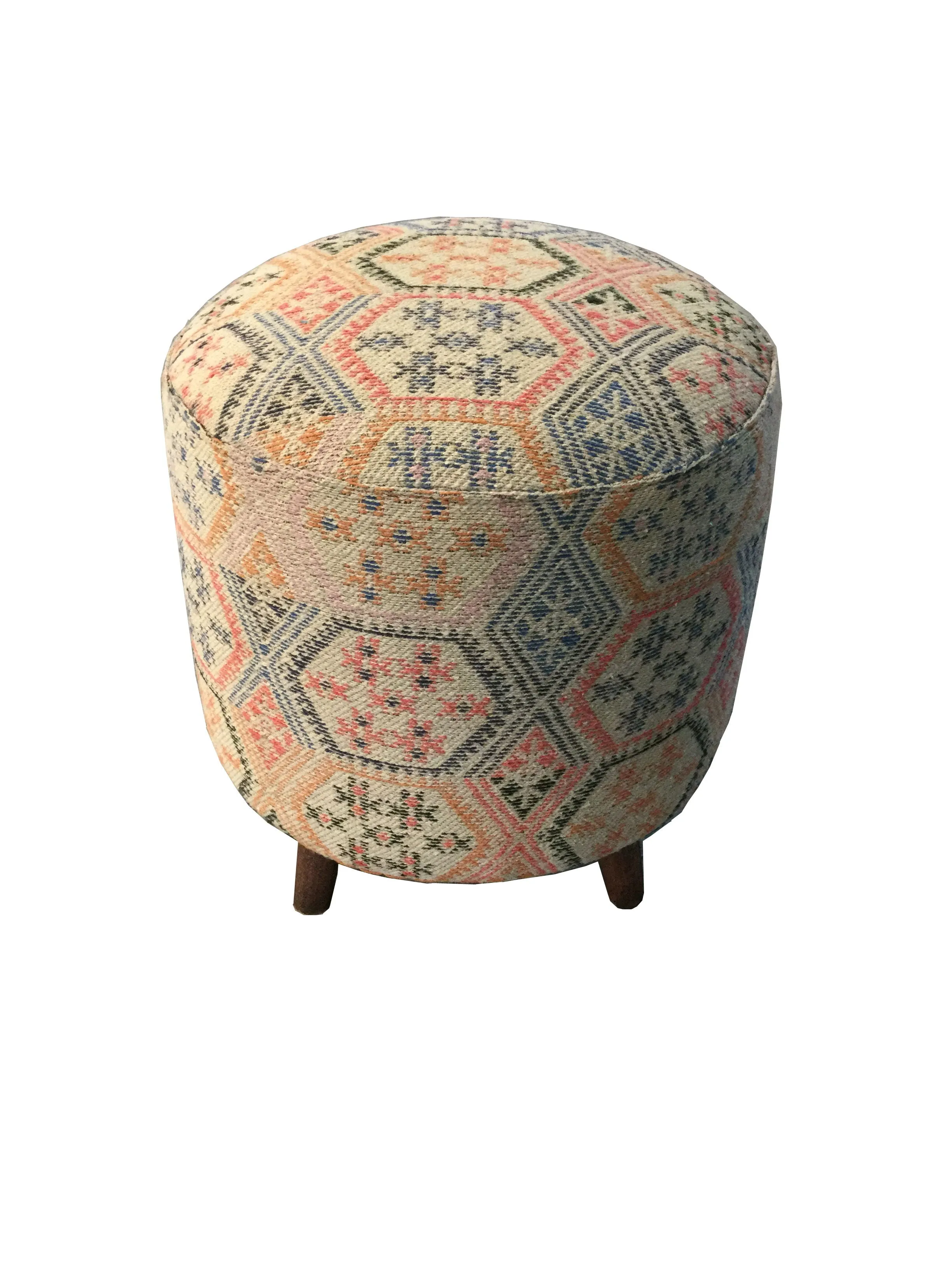 Accent : Accent Stools - Multi-color - Ikat Pattern Round Accent Stool Multi-color