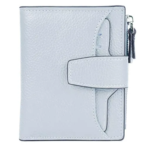 AINIMOER Women's RFID Blocking Leather Small Compact Bi-fold Zipper Pocket Wallet Card Case Purse (Lichee Grayish White)