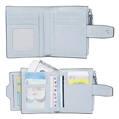 AINIMOER Women's RFID Blocking Leather Small Compact Bi-fold Zipper Pocket Wallet Card Case Purse (Lichee Grayish White)