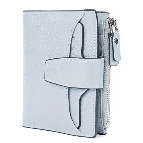 AINIMOER Women's RFID Blocking Leather Small Compact Bi-fold Zipper Pocket Wallet Card Case Purse (Lichee Grayish White)