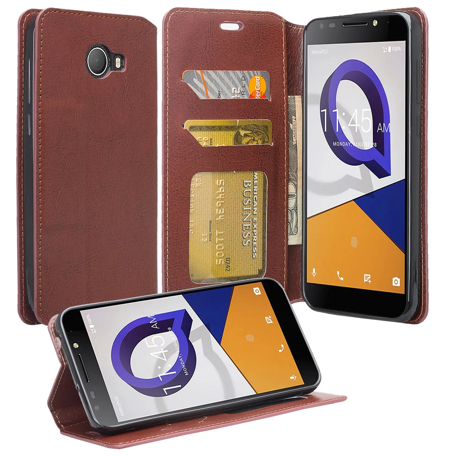 Alcatel Fierce XL2 Case, Fierce XL2 Wallet Case, Pu Leather Wallet Case [Kickstand] with ID & Credit Card Slots - Brown