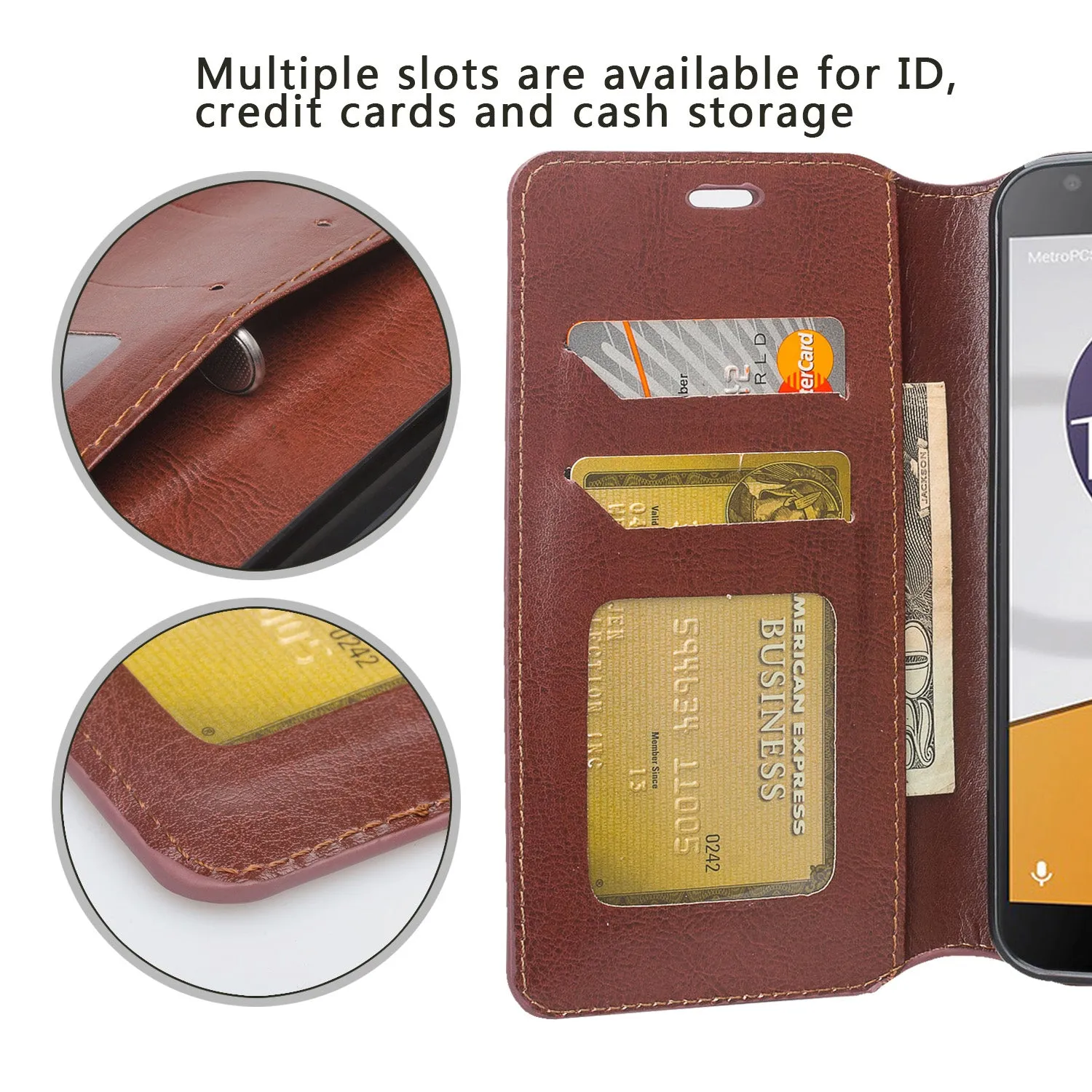 Alcatel Fierce XL2 Case, Fierce XL2 Wallet Case, Pu Leather Wallet Case [Kickstand] with ID & Credit Card Slots - Brown