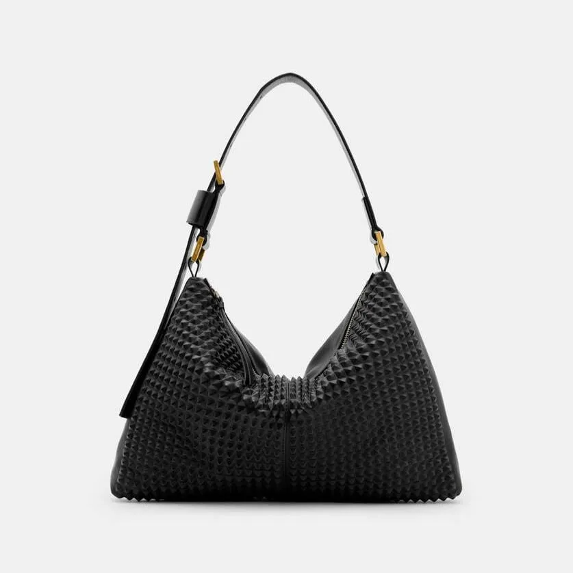 AllSaints Edbury Studded Leather Shoulder Bag in Black