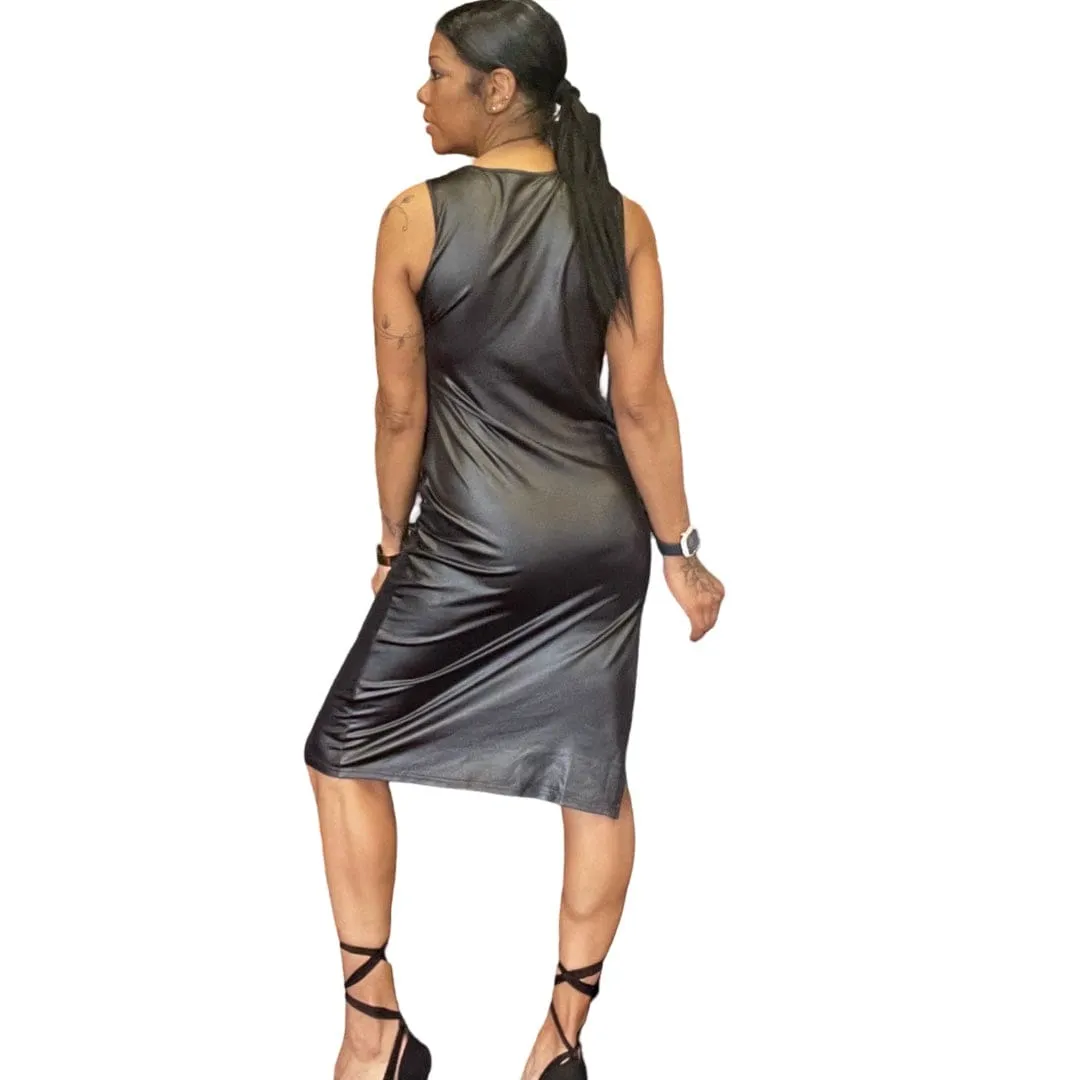 Alpha C Apparel Women High Elasticity Stunning Leather Dress