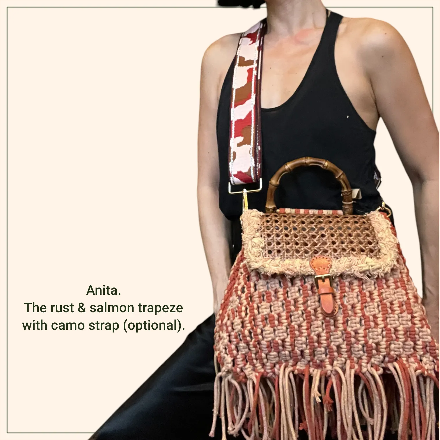 Anita Rust & Salmon Macrame Handcarry & Crossbody Trapezium Bag