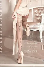 Ballerina Stunning Hold Ups Nude Floral Patterning - 228