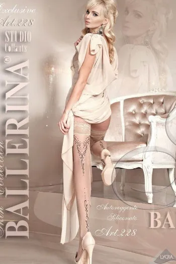 Ballerina Stunning Hold Ups Nude Floral Patterning - 228