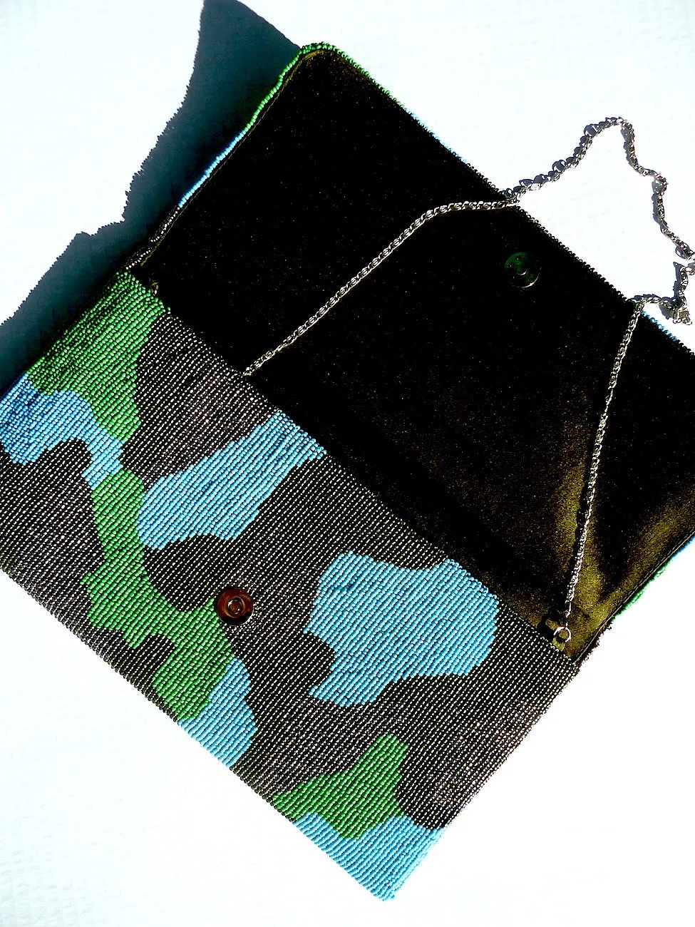 Beaded Large Envelope Clutch Bag Camouflage Royal Blue