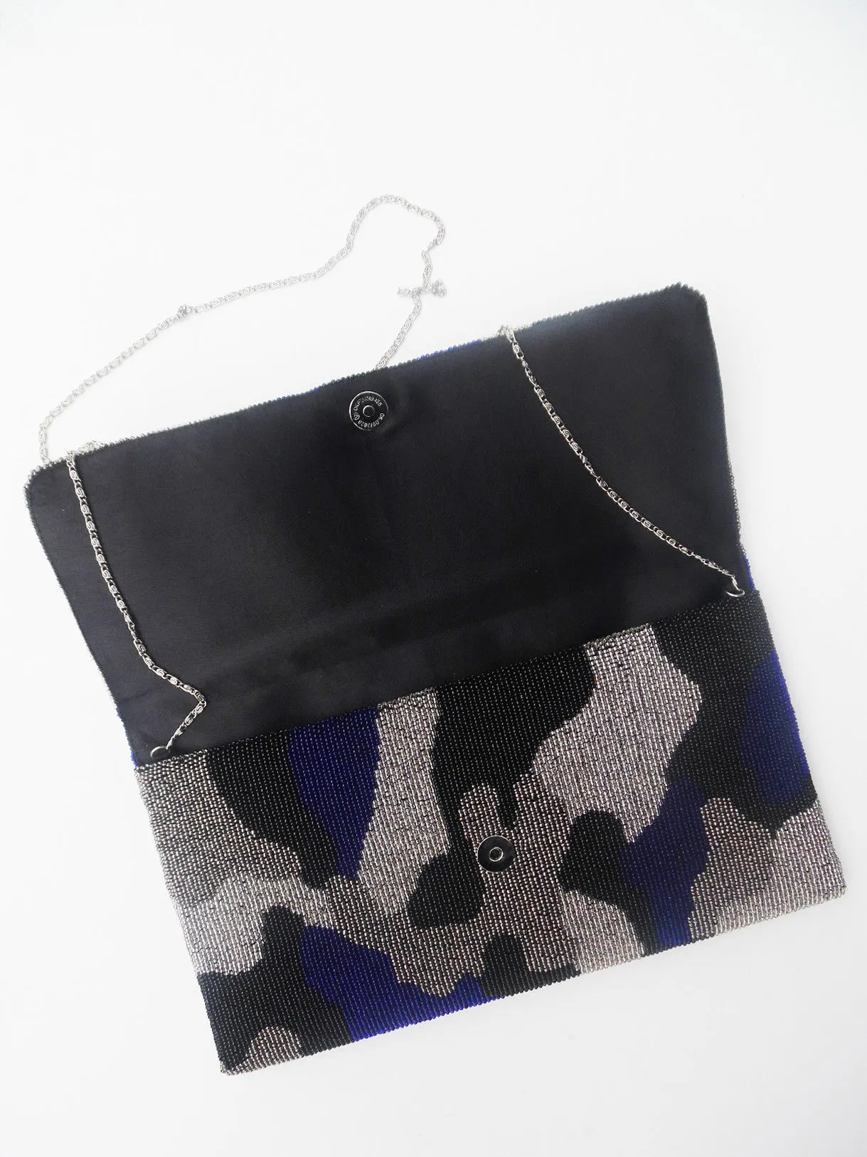 Beaded Large Envelope Clutch Bag Camouflage Royal Blue