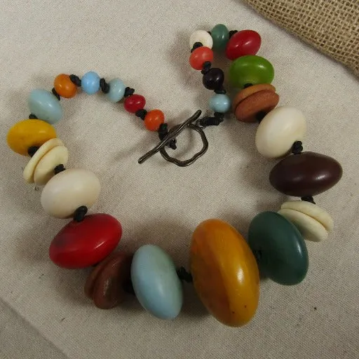 Big Bold Statement Necklace Mixed Multi-colored African Trade Beads