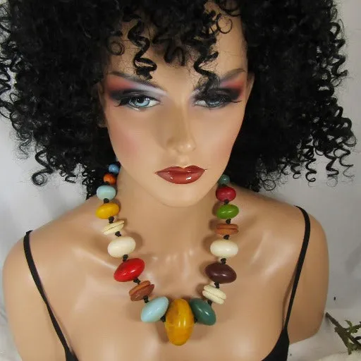 Big Bold Statement Necklace Mixed Multi-colored African Trade Beads