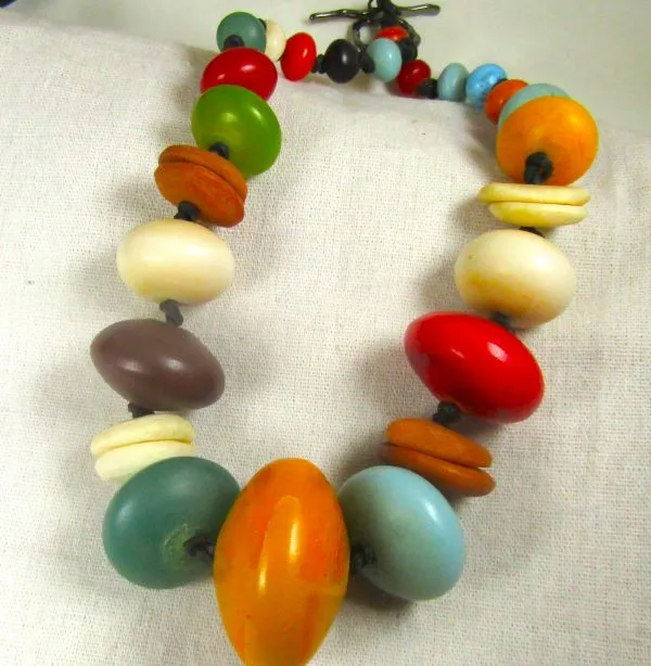 Big Bold Statement Necklace Mixed Multi-colored African Trade Beads