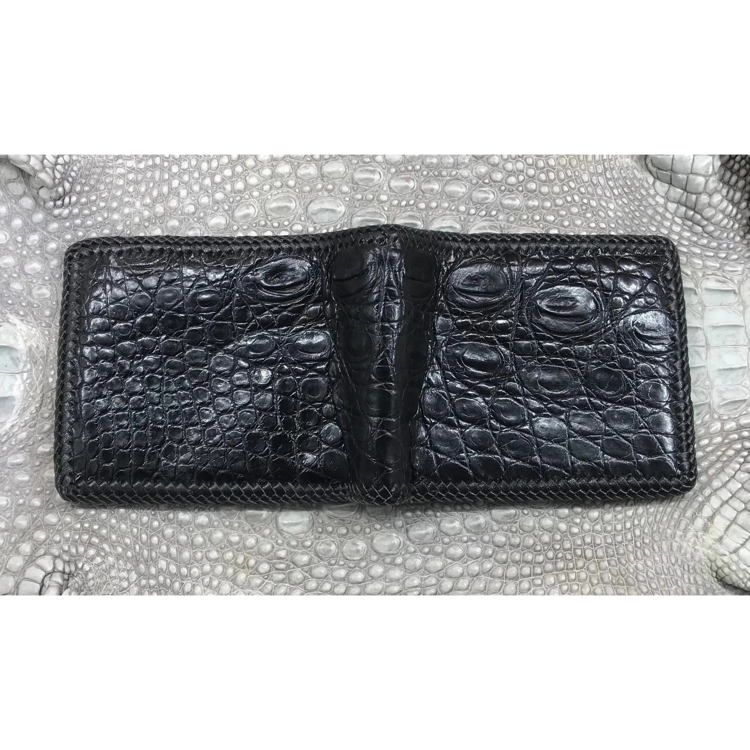 Black Alligator Skin Bifold Wallet For Men | Handmade Crocodile Leather Wallet RFID Blocking | VL5663