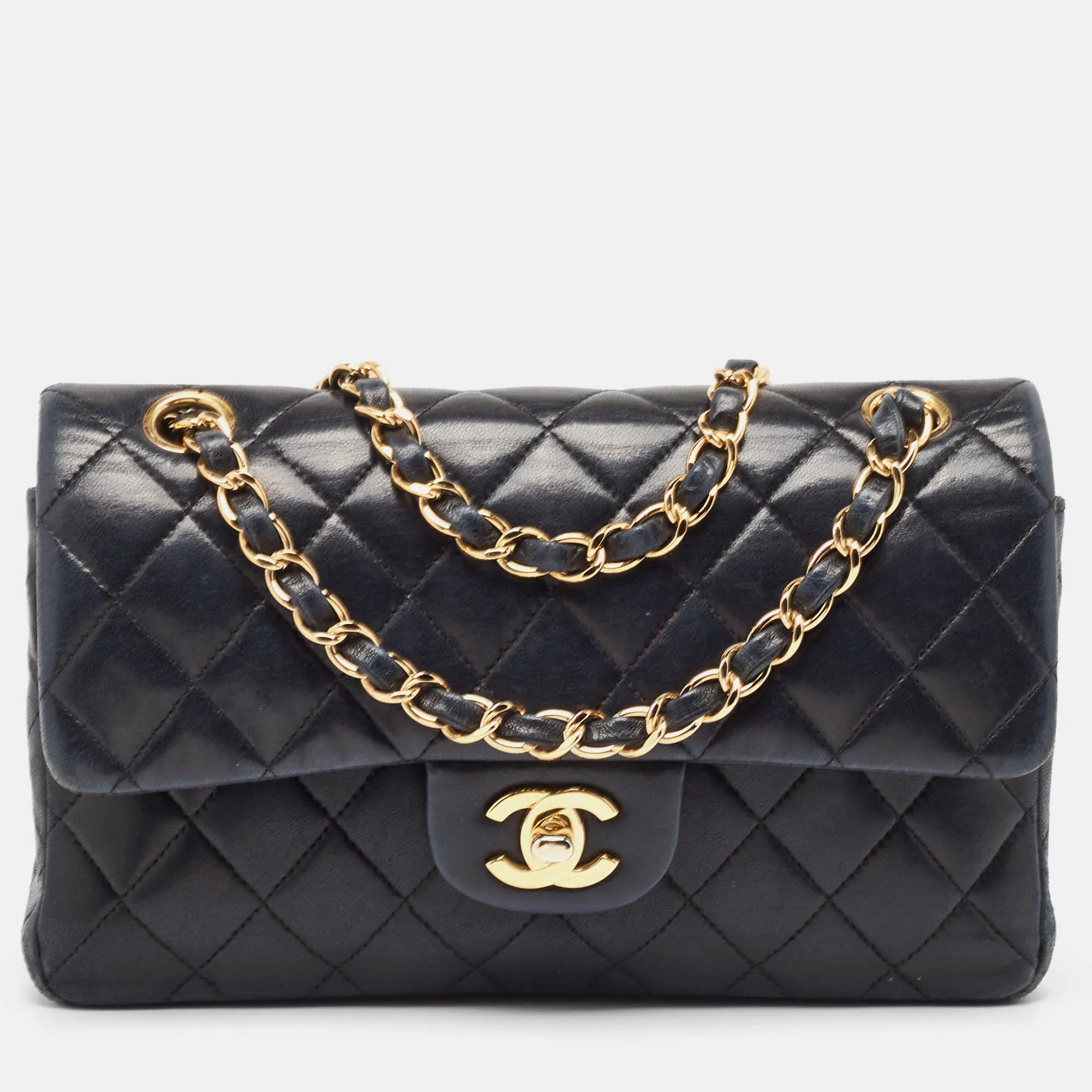 Black Quilted Leather Small Classic Double Flap Bag