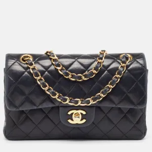 Black Quilted Leather Small Classic Double Flap Bag